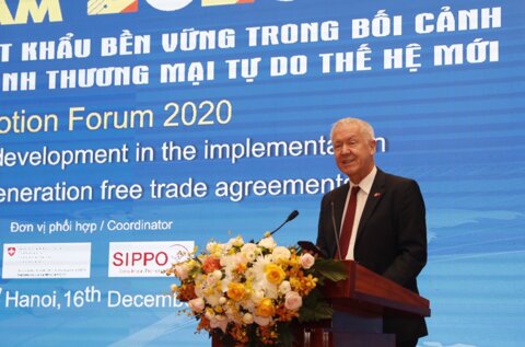 H.E.Mr. Ivo Sieber, Ambassador of Switzerland to Vietnam presenting at the Forum